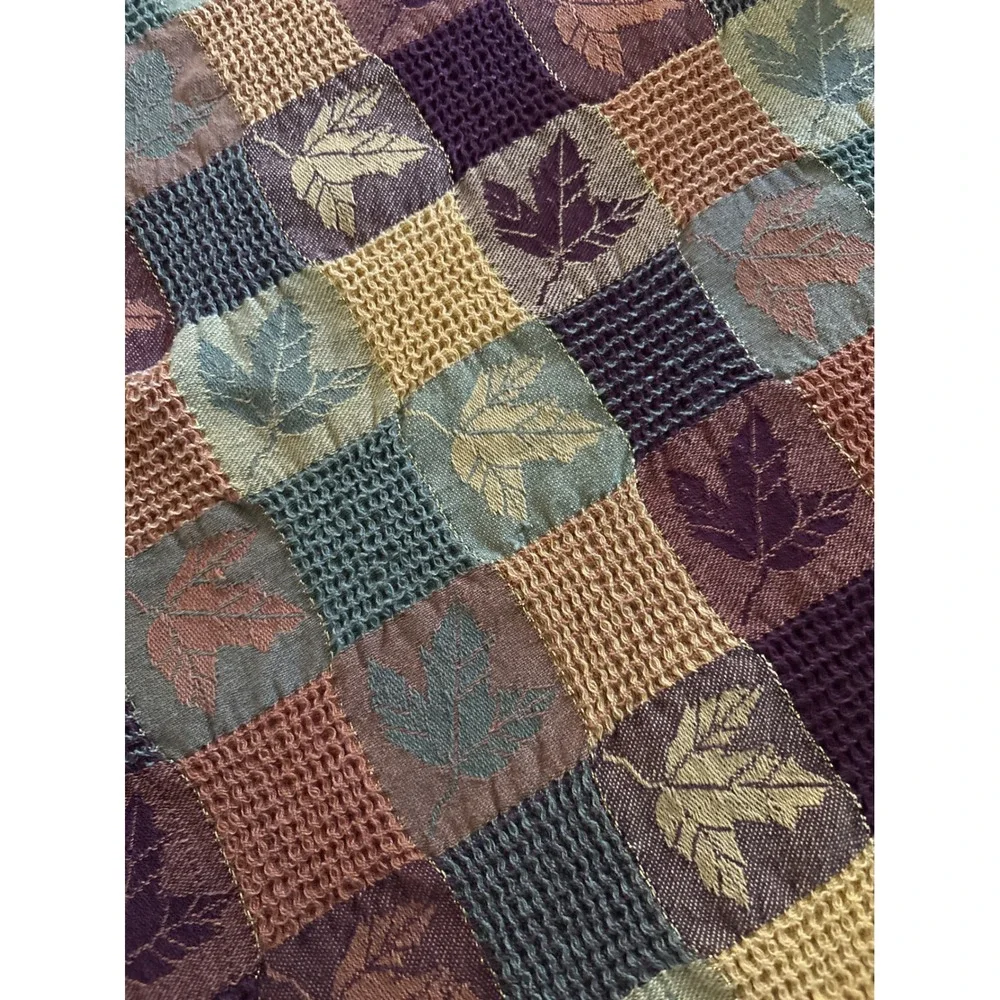 Autumn Leaf Patchwork Woven Jacquard Tablecloth 48x58 8 Napkins Set Earth Tones